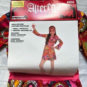 AlterEgo Children’s Halloween 70s Hippie Floral Costume Dress with Accessories